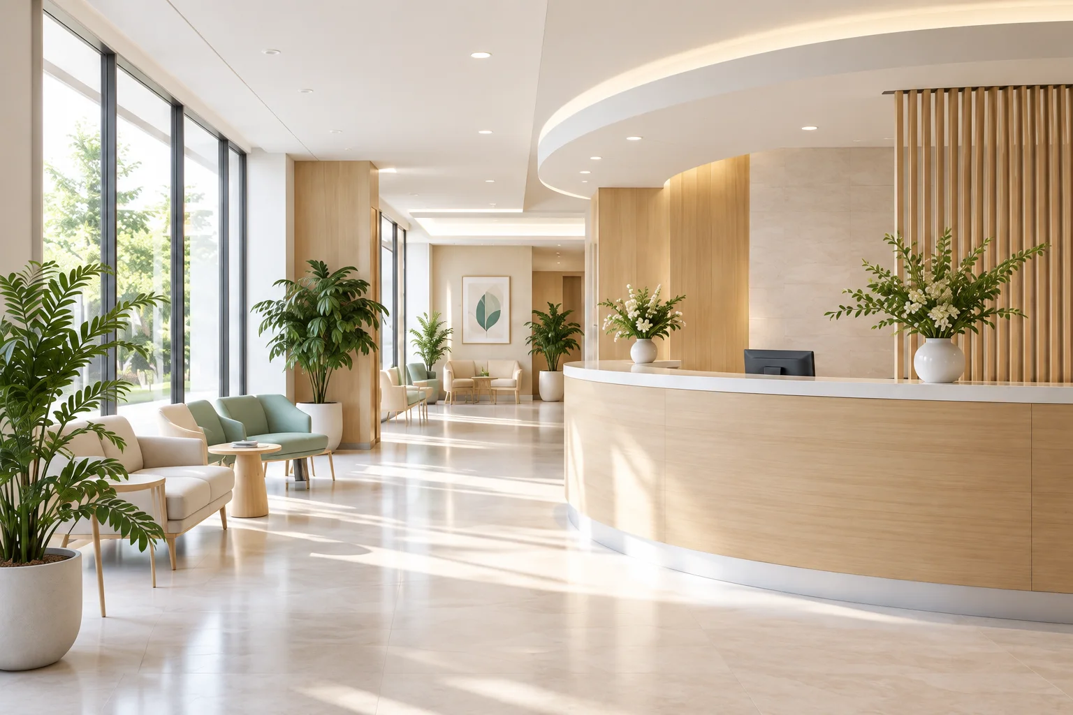 Illustrative view of a bright, welcoming clinic interior.