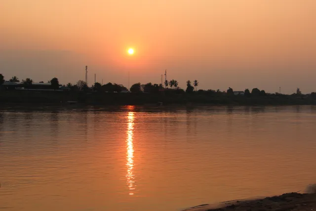 Sunset over the Mekong River, photographed from Vientiane, Laos.