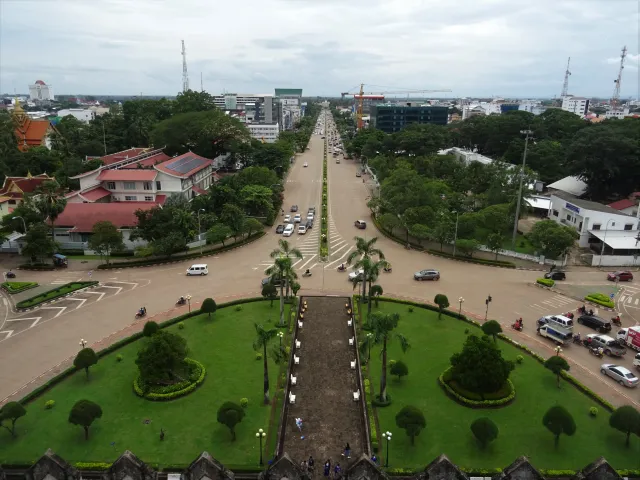 Avenue Lane Xang viewed from Patuxai in Vientiane, Laos.
